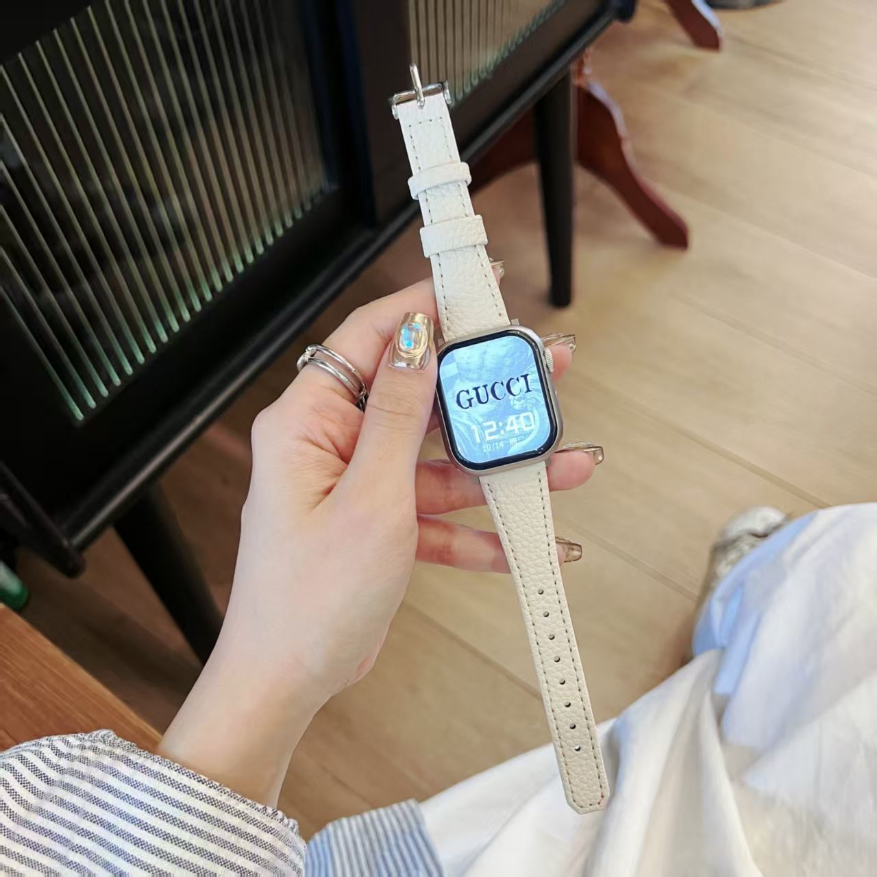 适用于红米4秋冬新款荔枝纹皮质watch5小米8pro9pro手环女生表带