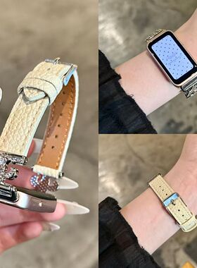 适用于华为手环10表带秋冬新款荔枝纹拼镶钻鸢尾花8/9nfc细款表带