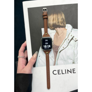 7真皮蘋(píng)果表帶手表表帶手鏈腕帶女款 澈嶼 女士Applewatch9876se表帶 高級(jí)感單釘小蠻腰 適用iwatch10