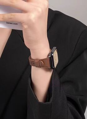 适用小米8pro细款高级皮质小米9pro表带红米watch4/5马蹄扣腕带女