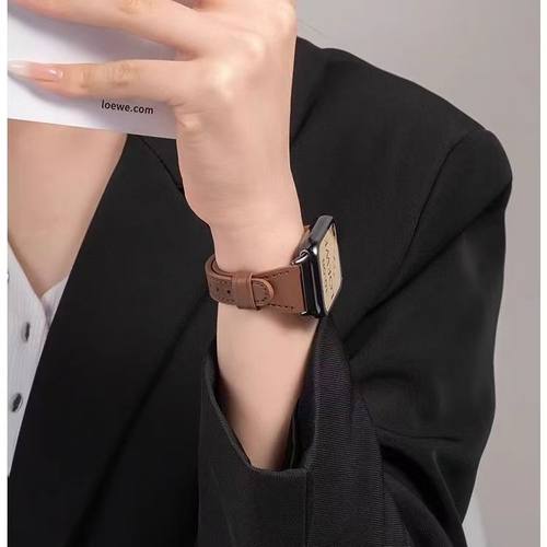 适用小米8pro细款高级皮质小米9pro表带红米watch4/5马蹄扣腕带女