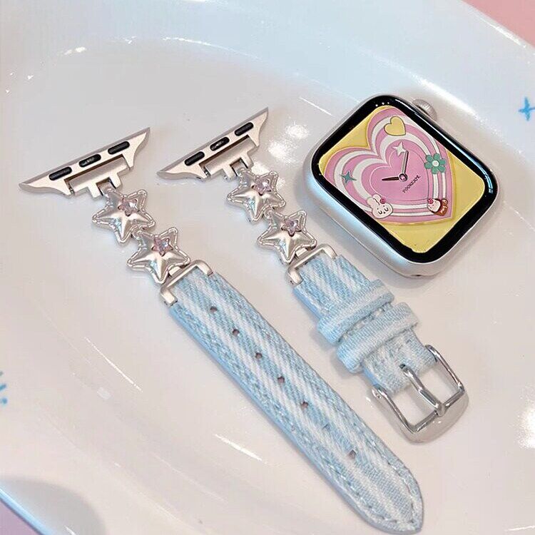 澈屿适用vivowatchgt2手表星星牛仔拼接表带春夏双子星条纹牛仔皮