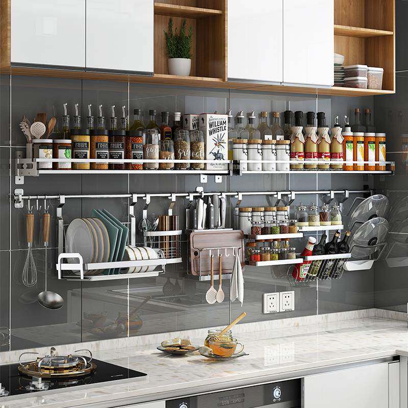 厨房置物架壁挂式不锈钢调料品收纳架挂架免打孔家用多功能调料架