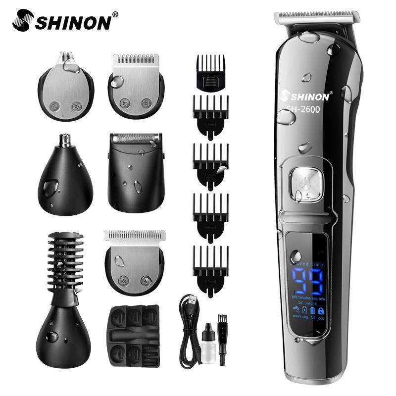 新款防水理发器6合1多功能电动推剪液晶数显理发推子发廊专用