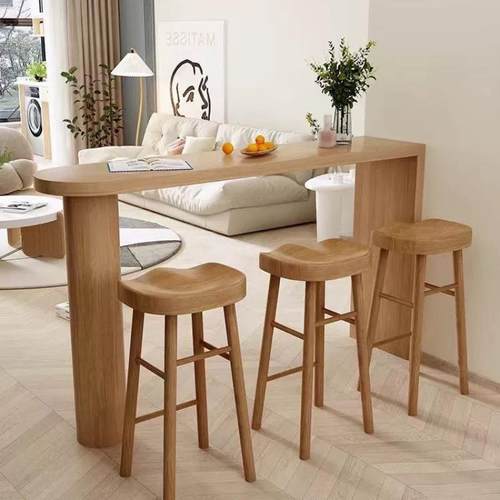 北欧实木吧台桌家用客餐厅隔断桌靠墙阳台吧台长条桌高脚桌椅组合