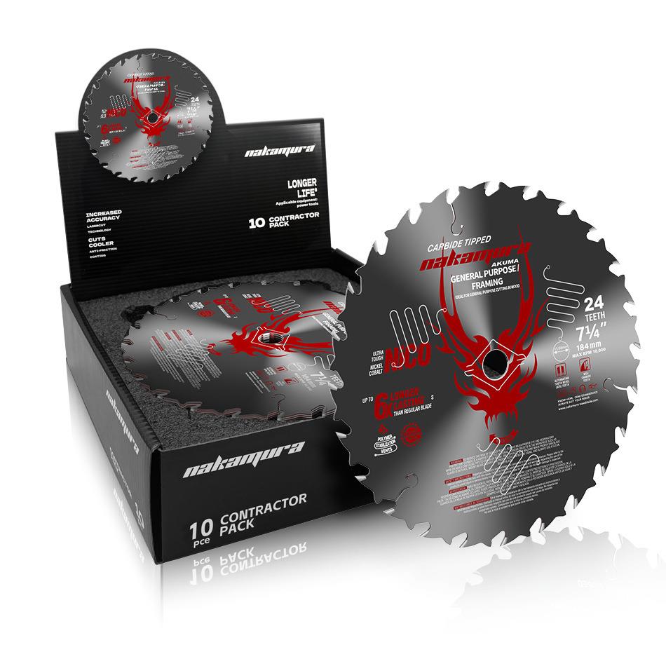 中村71/4英寸硬质合金AKUMA系列TCT10pcs木材切割184mm圆锯片24T