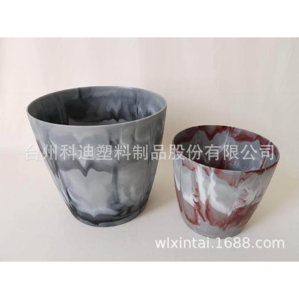 外贸工厂出口尾单库存处理大理石纹塑料花盆容器可水培养植盆