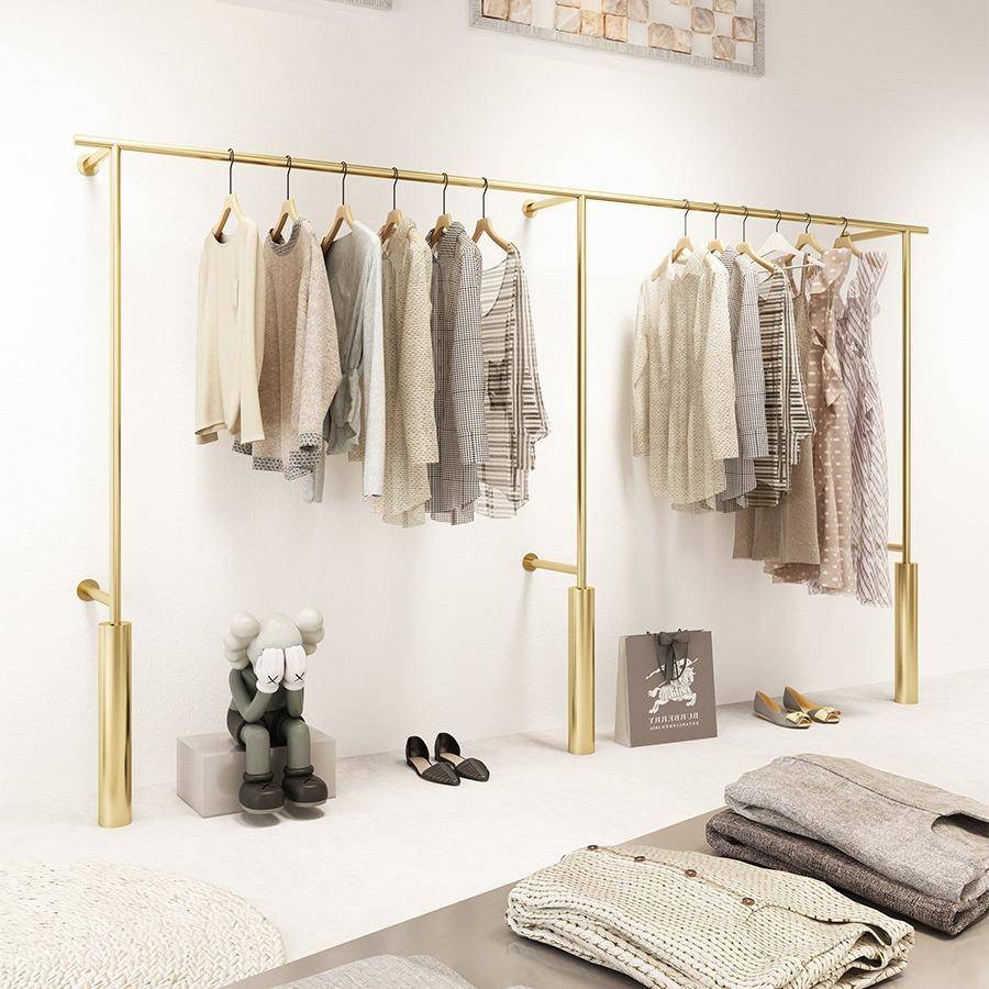 铁艺轻奢风女装店铺服装店展示架上墙壁挂式挂衣杆子装修陈列货架