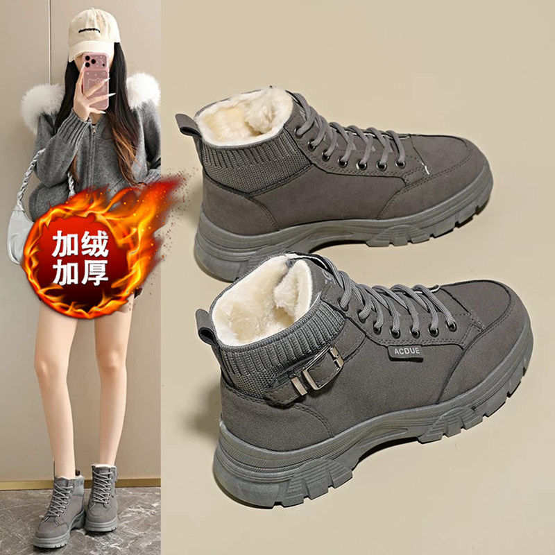 加绒加厚高帮运动鞋女2026冬季新款厚底学生棉鞋防滑保暖34码短靴