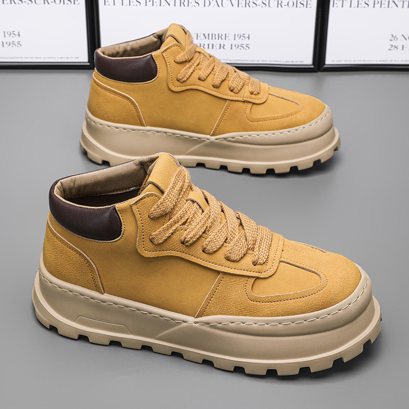 男鞋春秋2025新款百搭休闲运动黑色上班工作马丁男款厚底增高板鞋