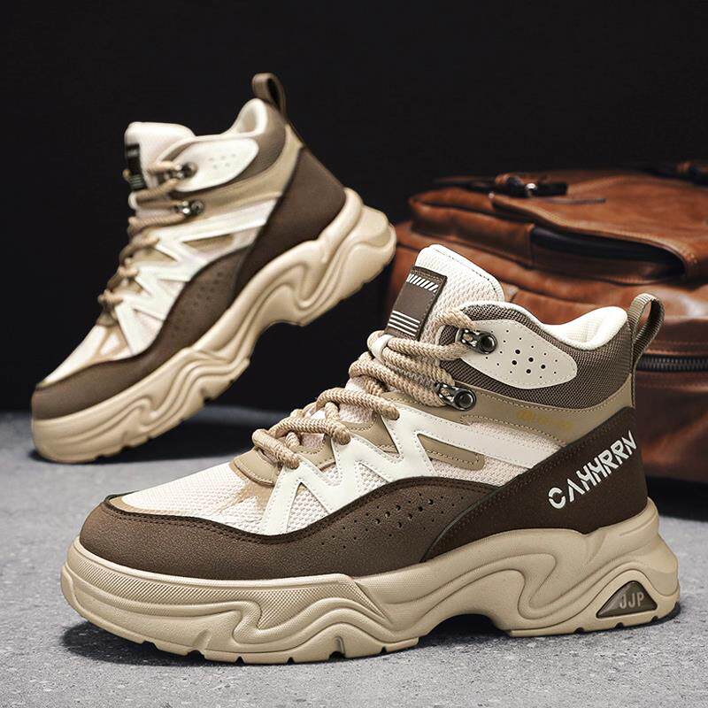 高帮鞋男款秋季2025新款男士厚底户外运动登山鞋工装防滑马丁靴子
