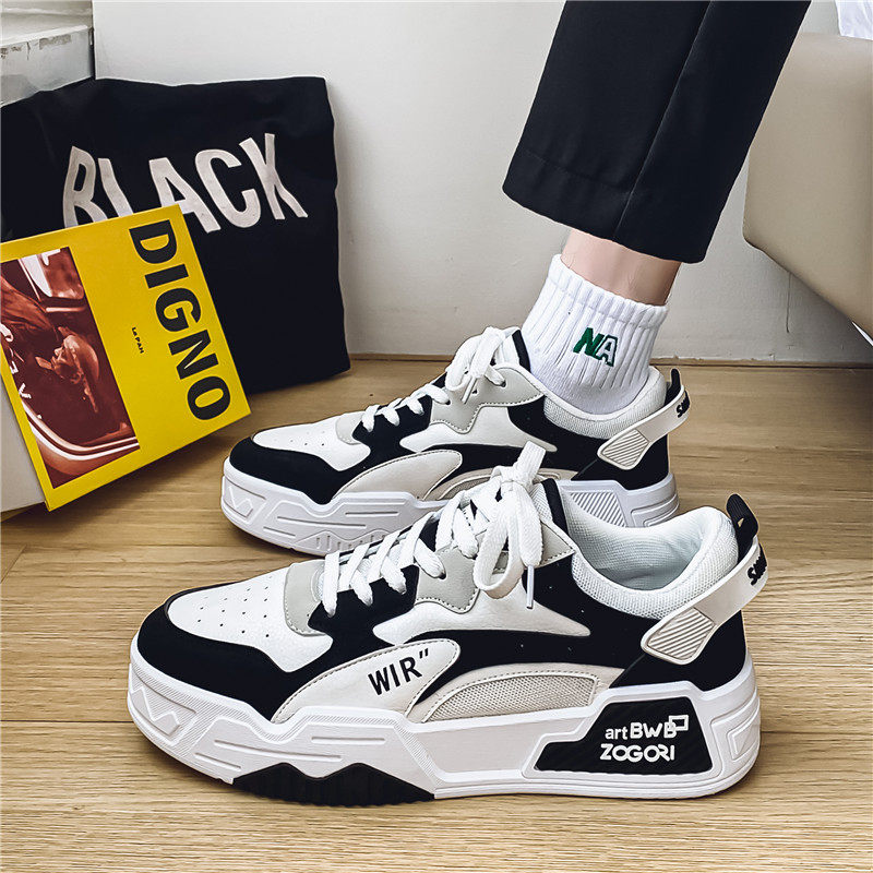 男鞋2025新款秋季透气黑白熊猫板鞋男款休闲运动厚底防滑网面潮鞋