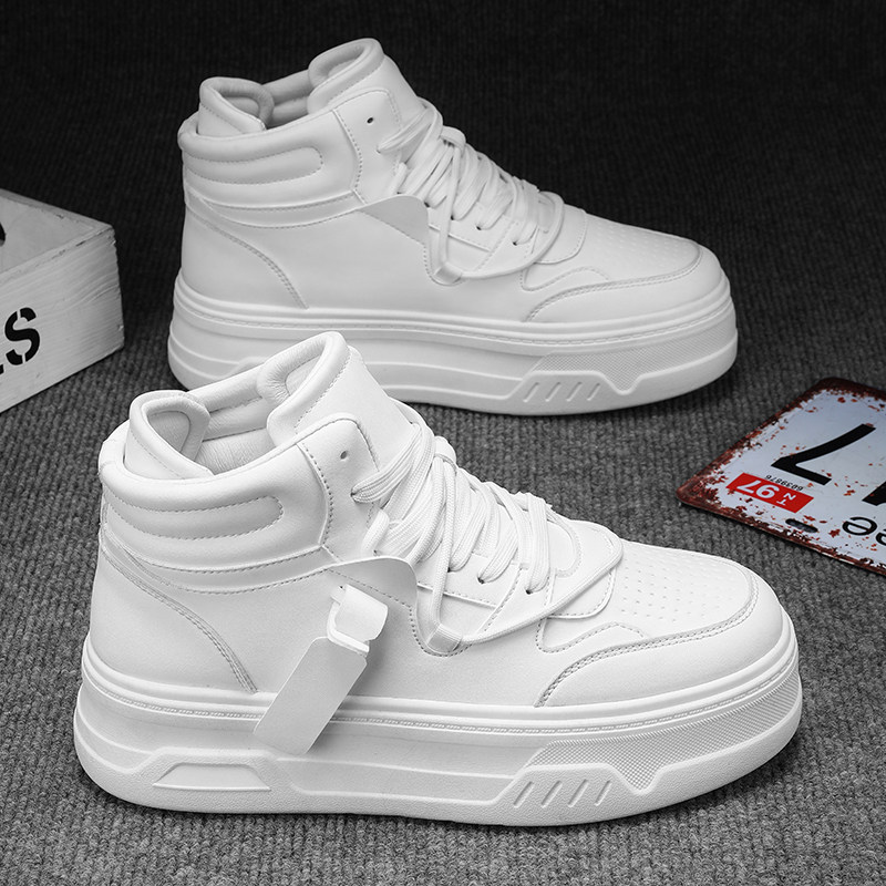 高帮鞋男款春季2025新款百搭黑色运动男鞋中帮厚底内增高休闲板鞋