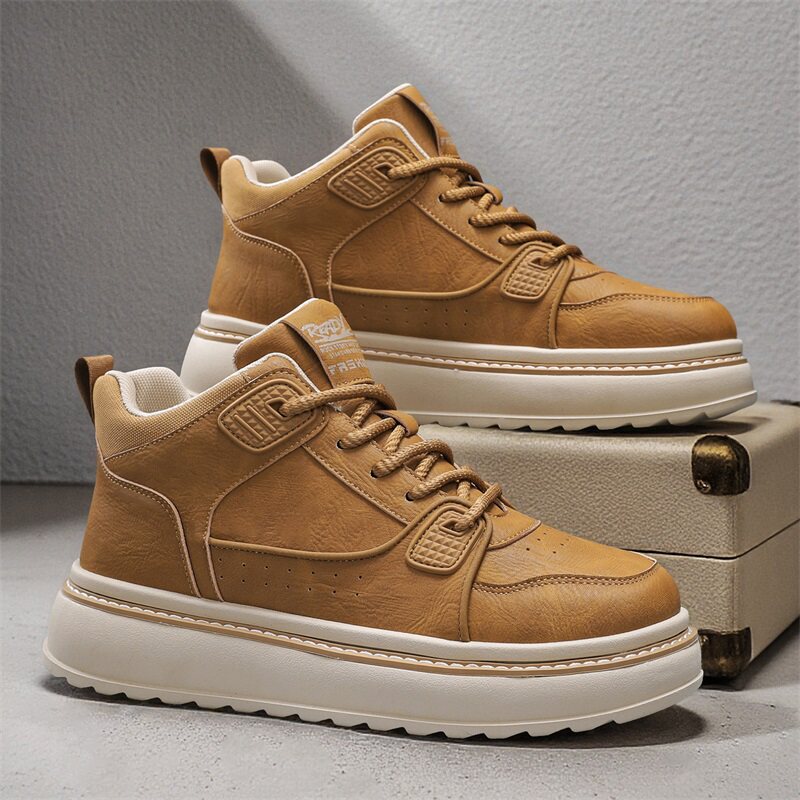 男士2025春秋新款黑武士厚底男鞋冬季皮面高帮运动鞋男款黑色板鞋