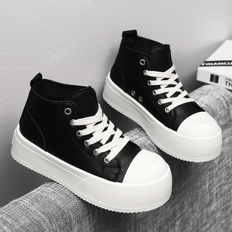 帆布高帮男鞋秋季学生军训专用软底运动休闲黑色板鞋厚底增高布鞋