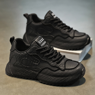 欧洲站男鞋秋季新款潮牌百搭高级感运动休闲隐形内增高厚底老爹鞋