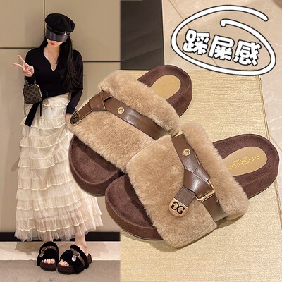网红爆款皮带扣棉拖鞋女20