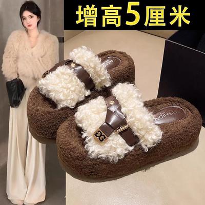 松糕厚底增高毛拖鞋女外穿