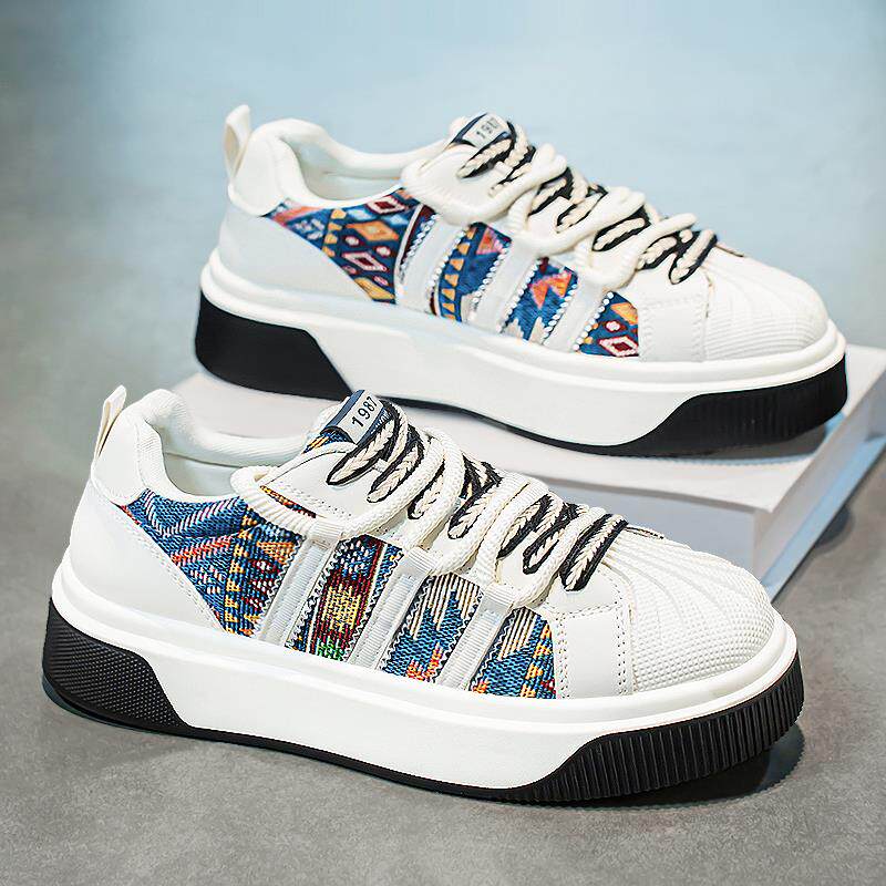 贝壳头男鞋春季青少年运动休闲印花小白板鞋初中学生百搭厚底潮鞋