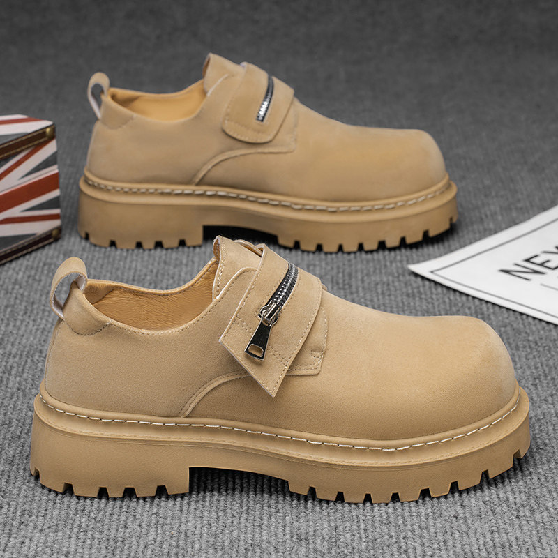 男鞋秋季新款英伦复古男士休闲皮鞋青少年运动厚底增高大头勃肯鞋
