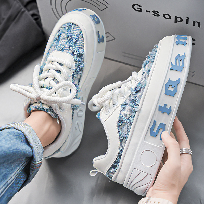 帆布男鞋2025新款秋季小众设计潮流休闲板鞋学生厚底增高运动布鞋