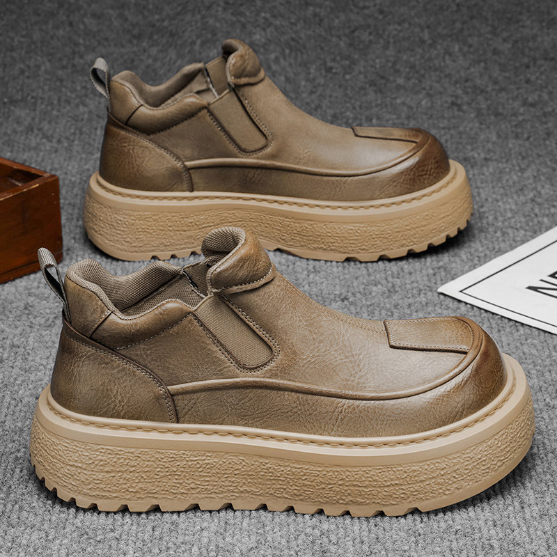 英伦风复古马丁靴男款2025冬季新款棕色短靴一脚蹬低帮切尔西靴子