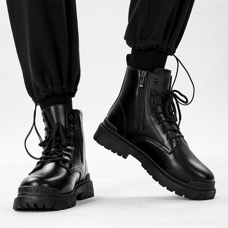 侧拉链马丁靴男款秋季2025年新款潮男机车靴子男士高帮英伦风皮鞋