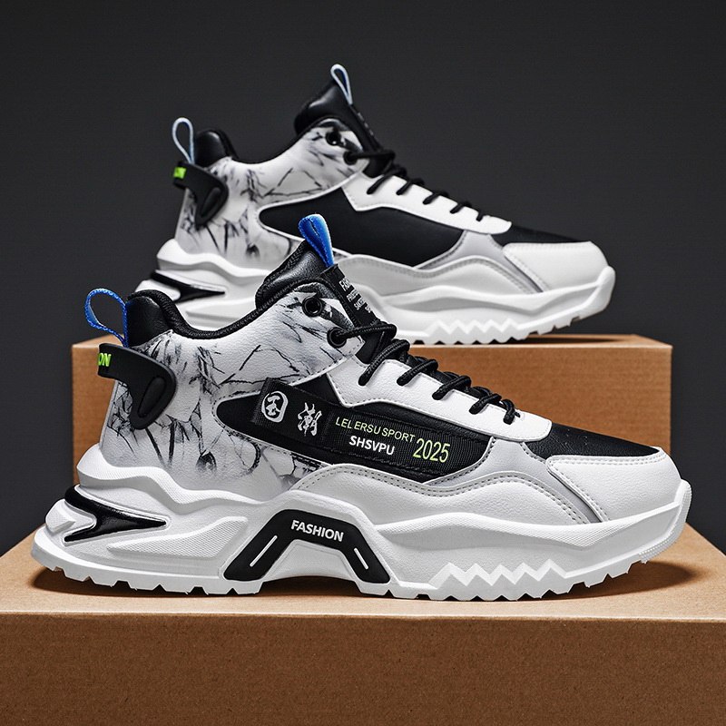 莆田男鞋春秋2025新款运动跑步鞋内增高青少年初中学生白色老爹鞋