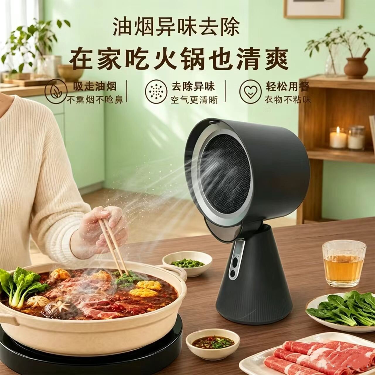 恺迪熊KDXIONG桌面吸油烟机便携式艾灸厨房小公寓火锅烤肉抽油机