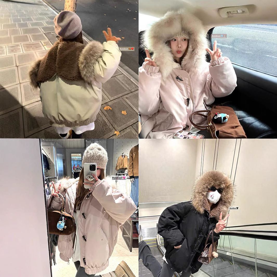 HEYGIRL黑哥 天使之翼 白鸭绒派克羽绒服女冬牛角扣大毛领外套