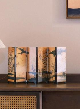 新中式桌面小屏风摆件书房玄关工艺品挡板隔断复古创意家居摆设