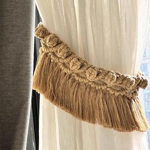 北欧ins手工编织法式轻奢束带客厅样板间吸铁插扣流苏窗帘绑带