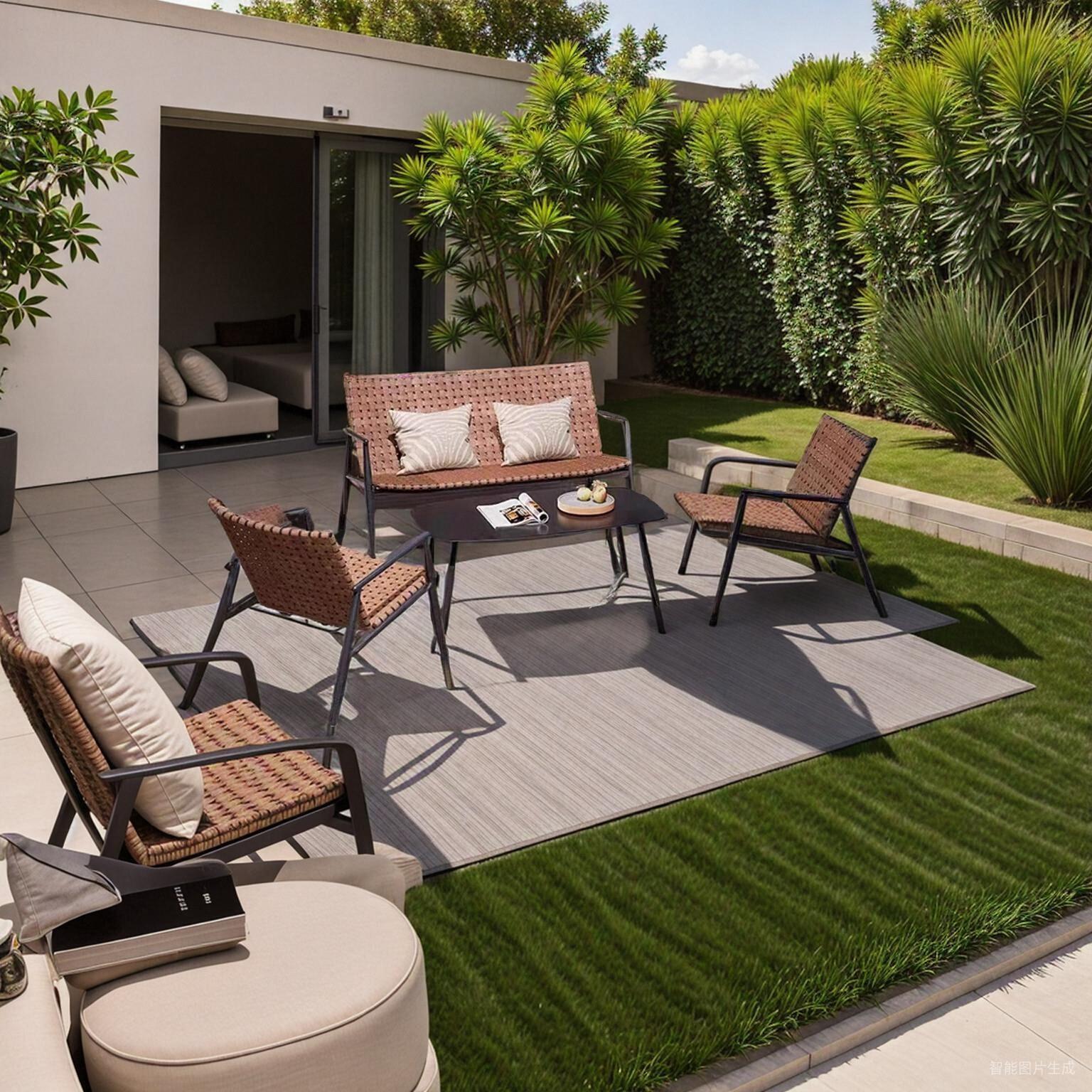 北欧户外桌椅庭院藤编家具三件套阳台休闲组合家用茶几