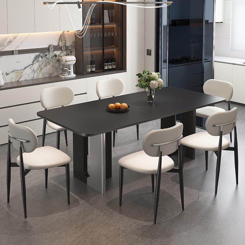 意式极简岩板餐桌椅组合现代简约轻奢小户型不锈钢饭厅长方形餐桌