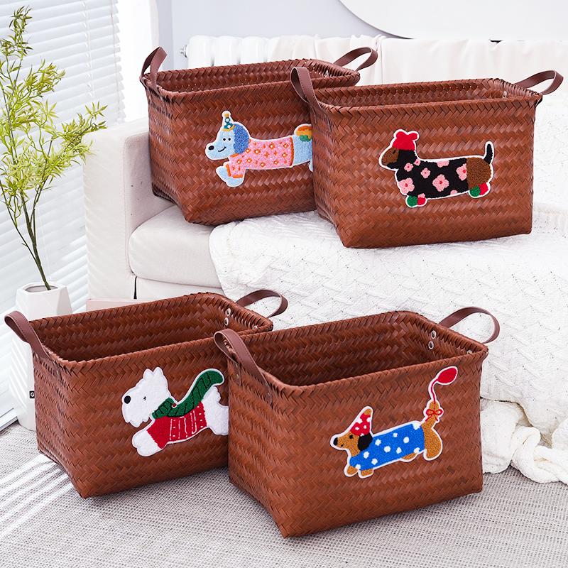 覆古手工编织筐腊肠狗收纳篮家用防水卧室衣柜衣服整理大容量网红