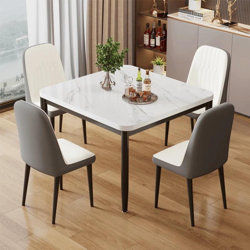 岩板正方形餐桌家用小户型吃饭桌奶茶店休闲接待洽谈棋牌桌椅组合