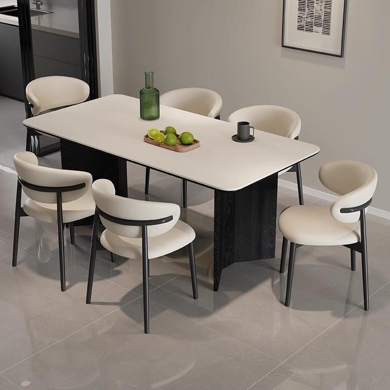 覆古风黑色实木岩板餐桌椅组合家用小户型客厅现代简约吃饭桌子