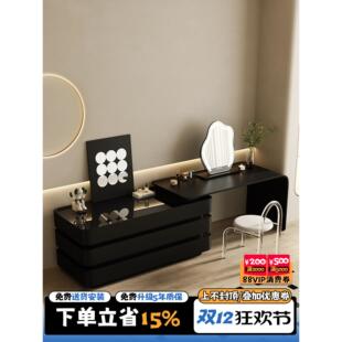 七号公寓 黑色梳妆台斗柜一体意式化妆桌复古风卧室床尾高级实木