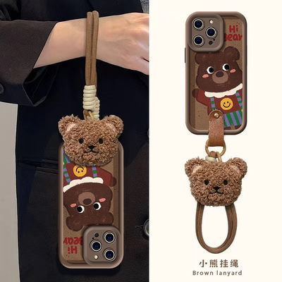 适用苹果16promax手机壳新款iphone15pro硅胶14小熊公仔13可爱女网红12秋冬11挂绳xsmax高级8plus镜头7p全包