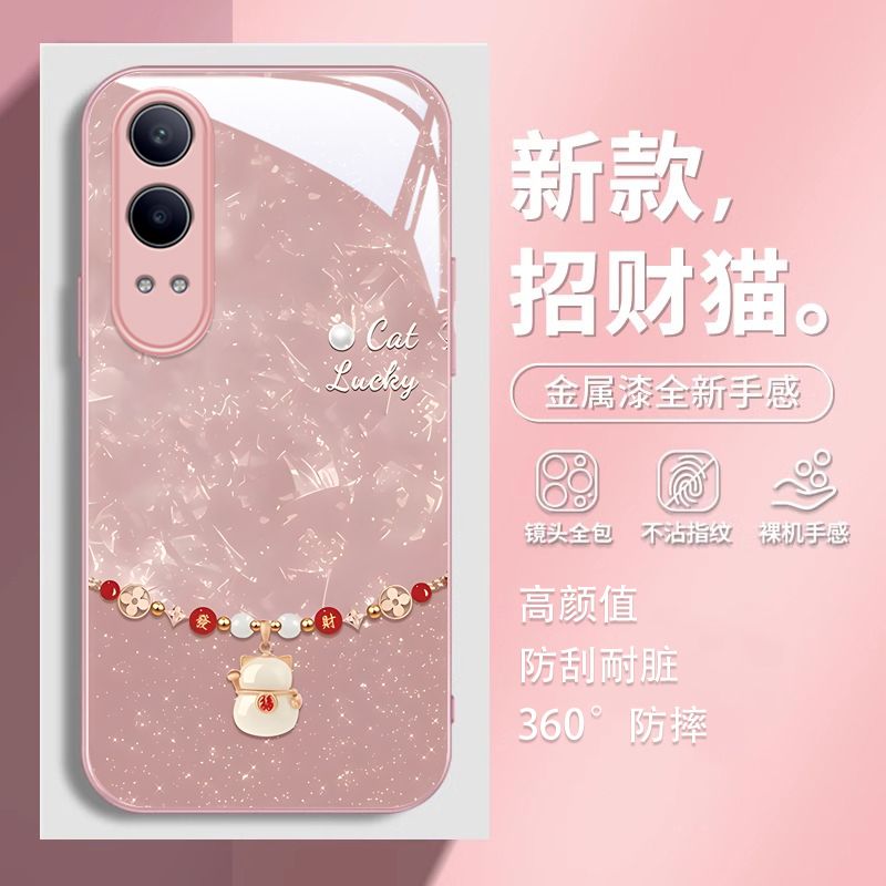 适用oppok12x手机壳新款k10pro招财猫opp0可爱女网红k9s新年k12金属漆玻璃k9pro高级感k7镜头k11全包潮