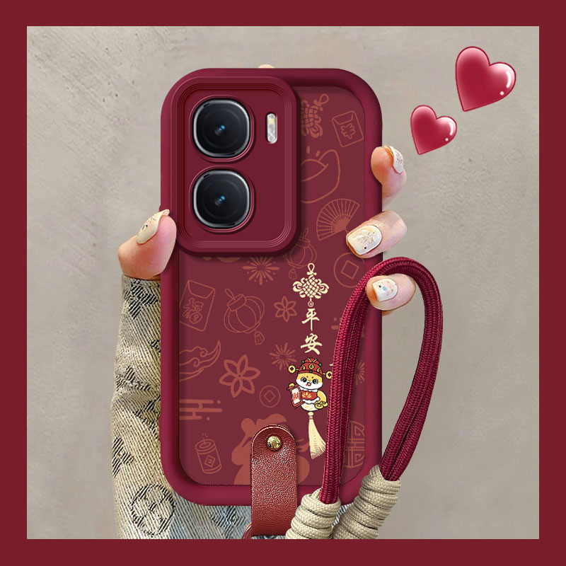 适用vivoiQOONeo10新款Neo9手机壳红色Neo9SPro平安喜乐Neo8硅胶Neo7竞速版新春款Neo5防摔软壳Neo3带手绳