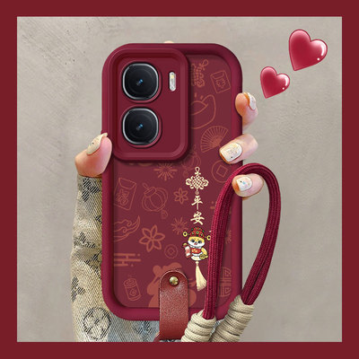 适用vivoiQOONeo10新款Neo9手机壳红色Neo9SPro平安喜乐Neo8硅胶Neo7竞速版新春款Neo5防摔软壳Neo3带手绳