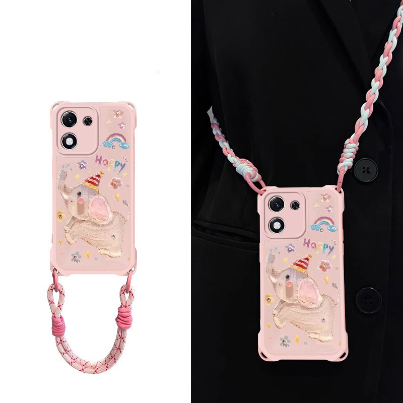 适用荣耀新款小众创意四角挂绳壳