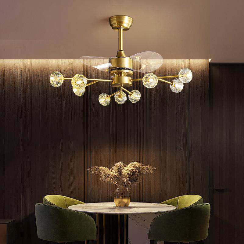 全铜灯罩隐形灯吊扇灯卧室带电扇灯欧式美式客厅餐厅电扇风扇吊灯