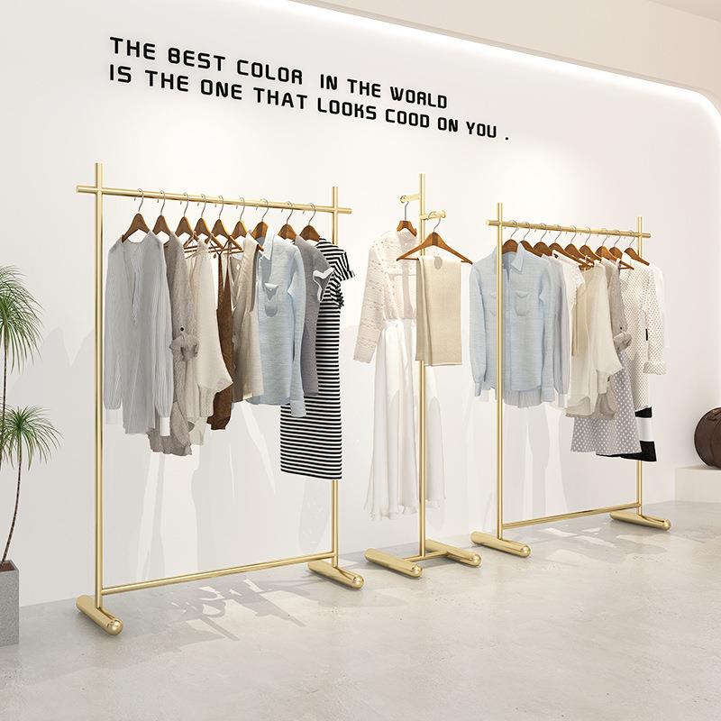 服装店落地式女装店金色挂衣架货架侧挂衣服架子中岛外贸出口专用