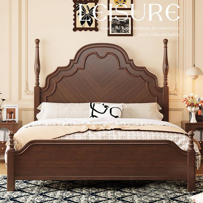 法式复古风全实木床1.8米双人床高背美式主卧婚床1.5m轻奢公主床