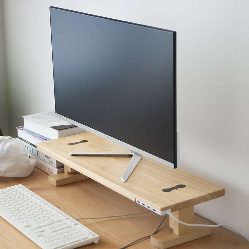 7T可调节显示器增高架可充电支架置物架台式电脑桌面实木显示屏底