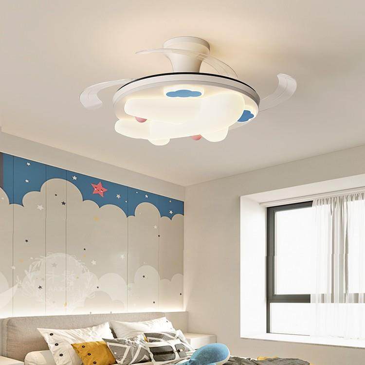 2025新款简约主卧室风扇灯隐形静音电扇灯创意飞机儿童房间吸顶灯