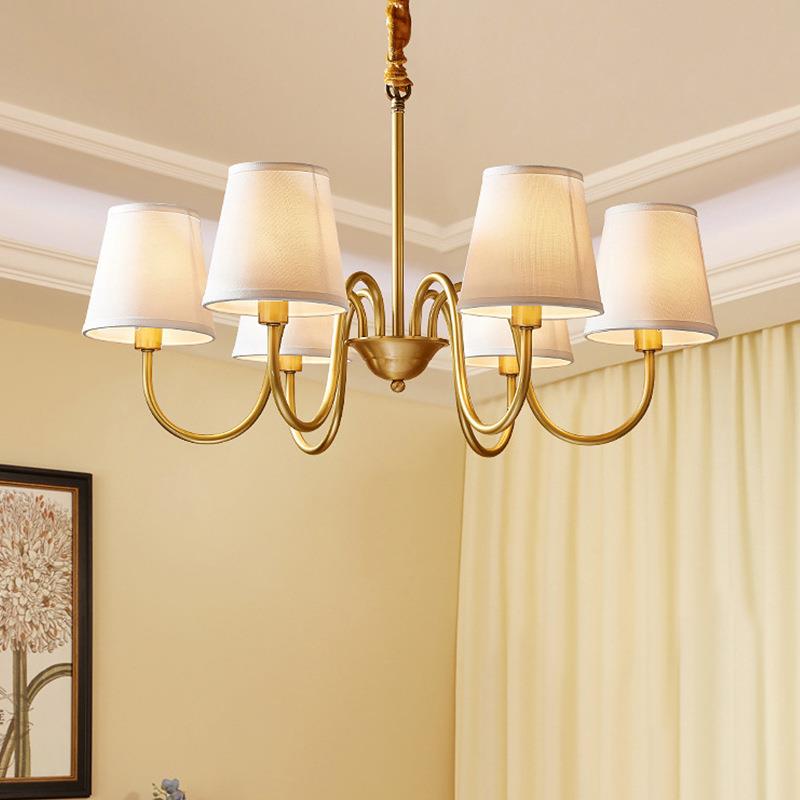 简约个性家用餐厅灯2024创意温馨民宿灯欧式全铜大气布艺百搭灯具