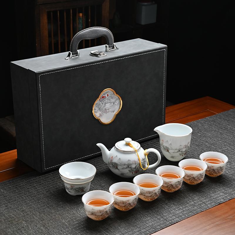 薄胎茶具甜白盖碗德化羊脂玉汉白瓷功夫泡茶简约描蓝线茶道配件